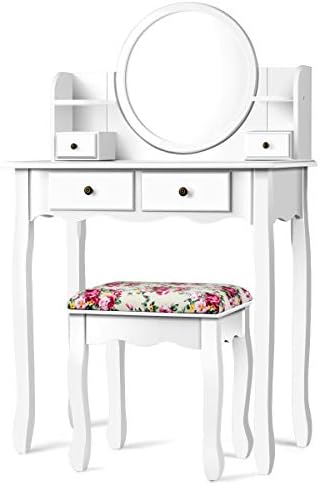 CHARMAID Vanity Set with 4 Storage Shelves and 4 Drawers, Makeup Table with 3...