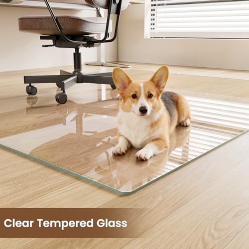 30"x48" Tempered Glass Chair Mat for Carpet | Tempered Glass, Round Corner, Desk Floor Mat for Office Chair/Rolling Chair/Hardwood Floor, 6 Anti-Slip Pads