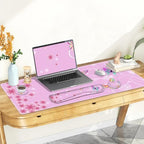 Pink Butterfly Desk Mat, Florals 4 in1 Large Gaming Mouse Pad Set, Ergonomics Keyboard Pad with Memory Foam Wrist Rest, Extended Game Mousepad Non-Slip Desk Protector Matt Easy Typing Pain Relief