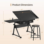 yaheetech adjustable drafting table art desk,storage drawers &, close-up detail