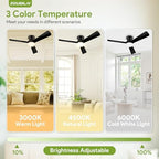 42'' black low profile ceiling fans with lights, side view