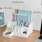 white desktop organizer - 9 compartment office desk, front angle view
