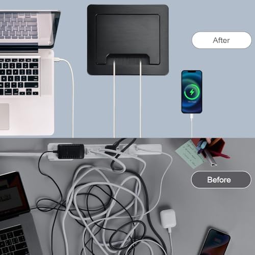 Tabletop Brush Flip Connectivity Box with 2 AC Power + 2 USB Charger + HDMI +...
