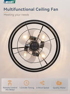 lediary 20 inch fandelier caged ceiling fan with, side view