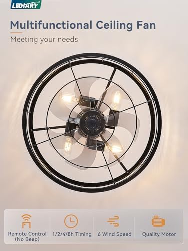 lediary 20 inch fandelier caged ceiling fan with, side view