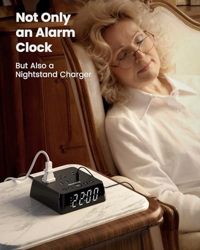 jackyled alarm clock with 4 usb chargers, power shown in use