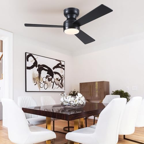 46"black modern low profile ceiling fans with led, view 9