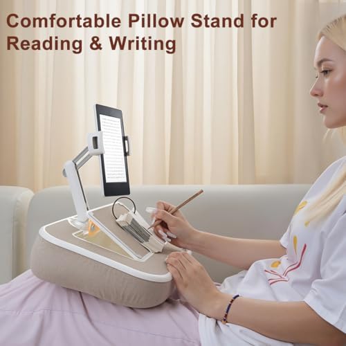 Tablet Pillow Stand with Snack Bowl and Writing Board, 360° Rotating Phone Ho...