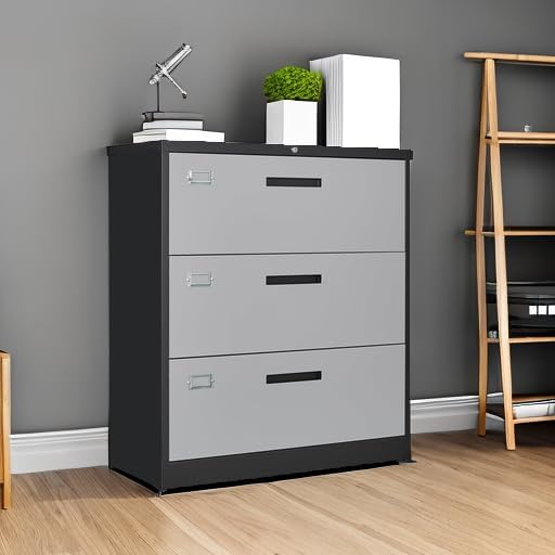 Letaya File Cabinet with Lock-Lateral 3 Drawer Metal Filing - Image 6