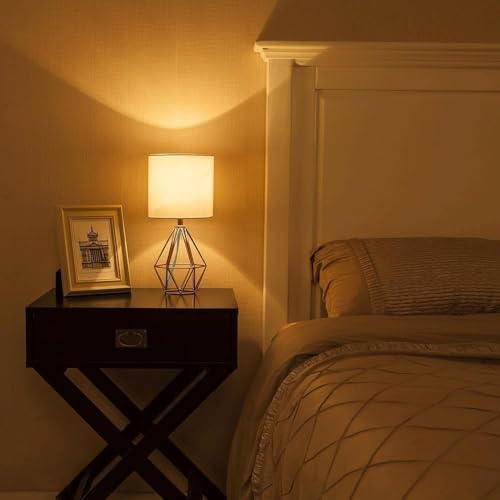 Small Gold Table Lamp Set of 2, Bedside Nightstand Lamps with White Shade, Ho...