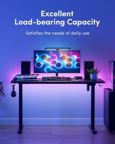 DESINO Standing Desk, 63 × 28 Inches Electric Height Adjustable, Sit and Stand Up, Computer Office Desk with Splice Board, Black Frame/Black TOP