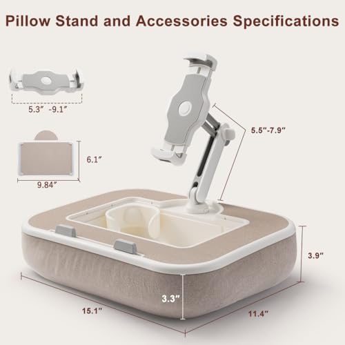 Tablet Pillow Stand with Snack Bowl and Writing Board, 360° Rotating Phone Ho...