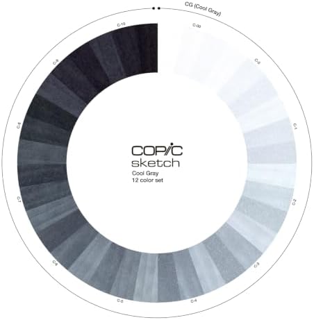 copic sketch alcohol markers, 12pc set, cool gray, close-up detail