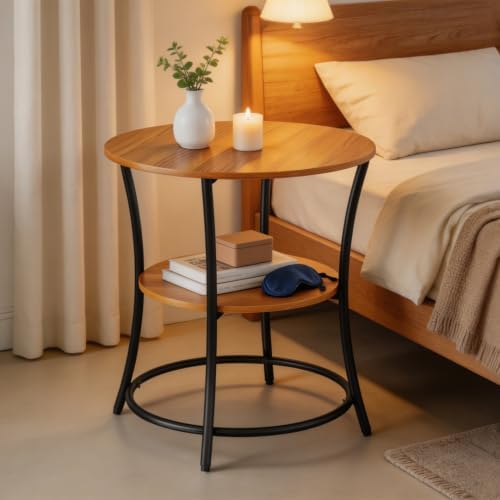 WLIVE 2 Tier Round End Table Steel Frame Small Space Living Room Nightstand