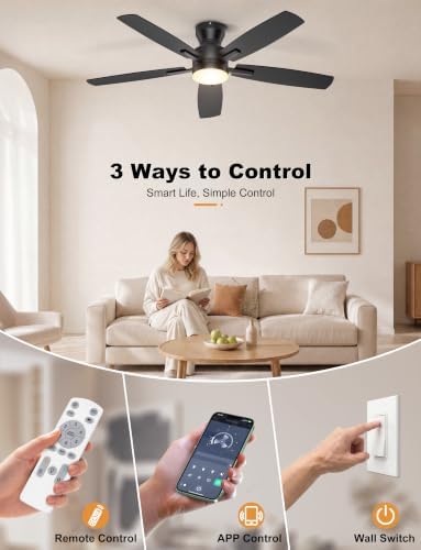 ohniyou 52'' low profile ceiling fan with lights, front angle view