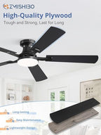 zmishibo 52 inch ceiling fans with lights, remote&app showing dimensions