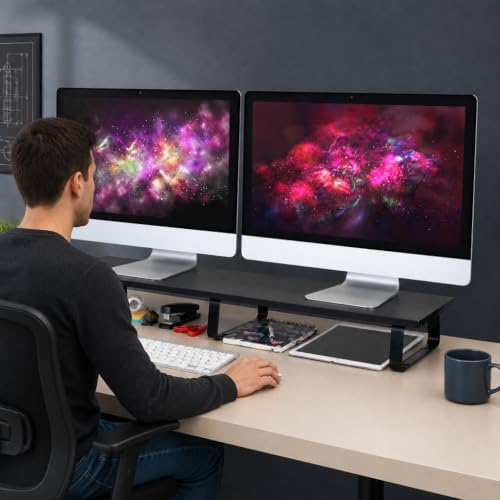 Mount-It! 39" Extra Long Dual Monitor Stand Riser – Ergonomic Desk Organ...
