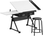 yaheetech adjustable drafting table art desk,storage drawers & showing dimensions