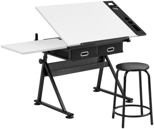 yaheetech adjustable drafting table art desk,storage drawers & showing dimensions