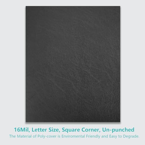 Binditek 16 Mil Leather-Textured Polycovers, 8.5x11 Inches, Black, 50 Pack | Leather-Textured Binding Covers, 8.5x11 Inches Letter Size, Plastic Binding Presentation Covers, Square Corners, Unpunched