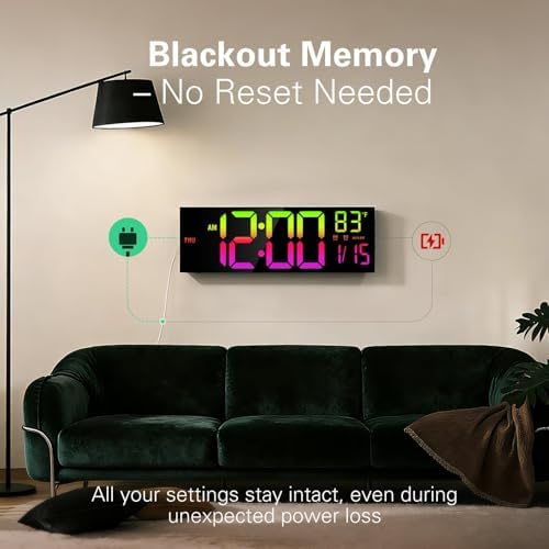 jall 16" large digital wall clock with rgb, front angle view
