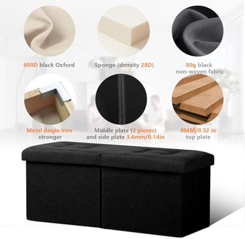AmasSmile Footrest Ottoman Storage Bench,34" Linen Folding Chest,Black