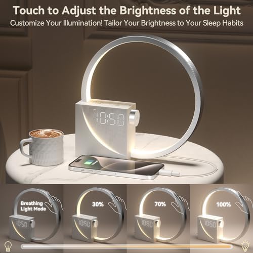 vivilumens sunrise digital alarm clock, white noise sound showing dimensions