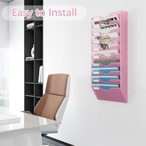 EasyPAG 10 Pocket Mesh Wall File Organizer, Hanging Paper Folder Holder with ...