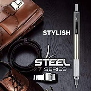 Zebra Pen F-701 Retractable Ballpoint Pen, 0.8mm Fine Point, Stainless Steel Barrel, Black Metal Pen with 2 Ink Refills (Pack of 2)