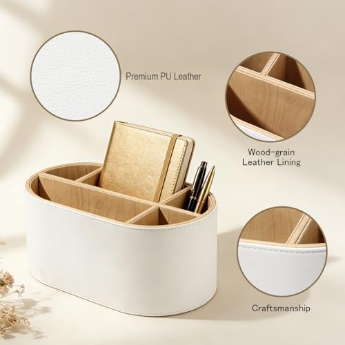 kingfom pu leather desk organizer with multi compartments, close-up detail