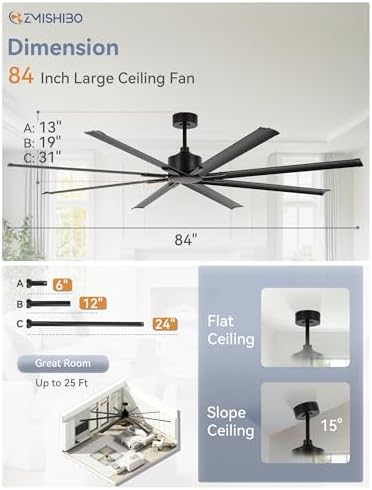 zmishibo 84 inch heavy-duty ceiling fan without light, package contents