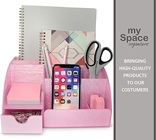 My Space Organizers Pink Desk Organizer Office, Acrylic, with Drawer, 9 Compa...