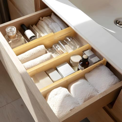 VaeFae 6 Pack Bamboo Drawer Dividers, 4" High Adjustable 11.9-17.1"...