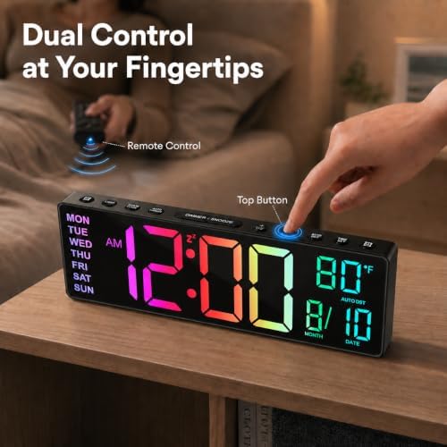 jall 10.5'' large digital alarm clock with big, side view