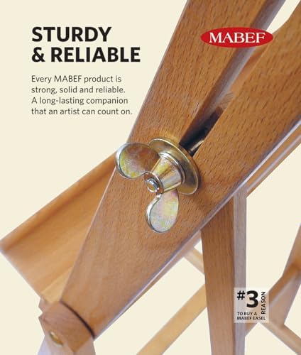 mabef m/24 sketch-box table easel, oiled beechwood portable showing dimensions