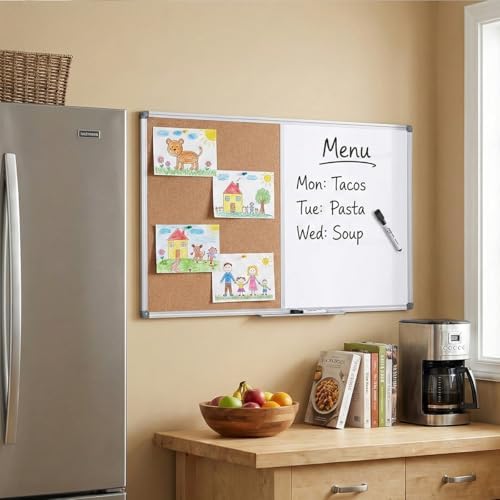 Magnetic White Board and Cork Board Combo for Wall, 36 x 24 Inch