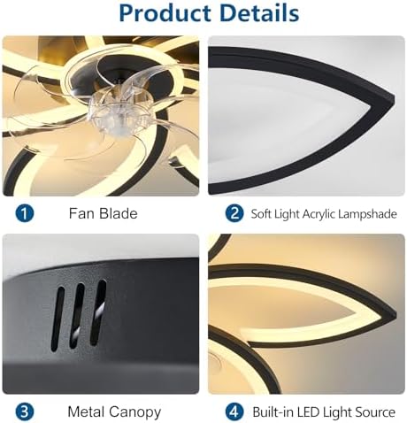 dalouguan ceiling fan with lights remote control, 30", package contents