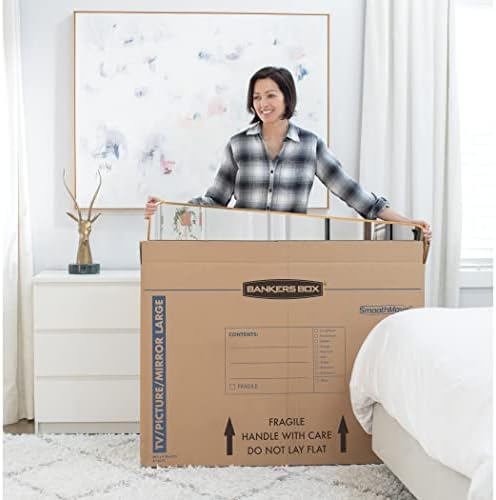 bankers box 4-pack medium tv/picture/mirror moving boxes on a desk or shelf