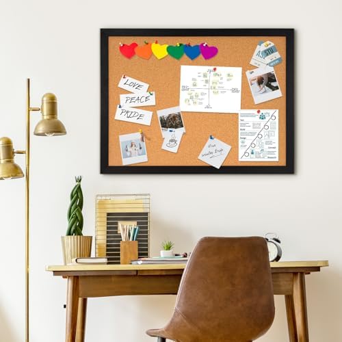 DOLLAR BOSS Cork Board for Wall 36"x24", Black Wood Framed Bulletin...