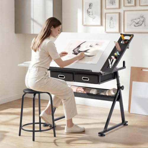 yaheetech adjustable drafting table art desk,storage drawers &, main product view