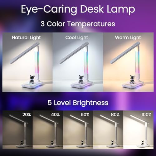 WILIT Desk Lamp for College Dorm Room, RGB Gaming Desk Light with Wireless Ch...