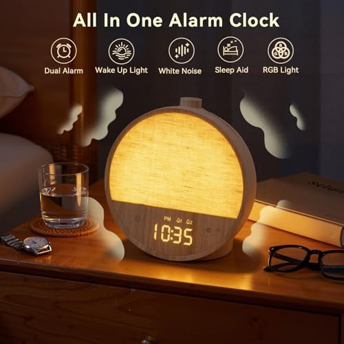 vivilumens sunrise alarm clock for bedroom, white noise shown in use