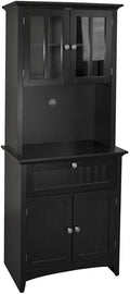 American Furniture Classics OS Home and Office Framed Glass Doors and Drawer in Black Kitchen Buffet with Hutch