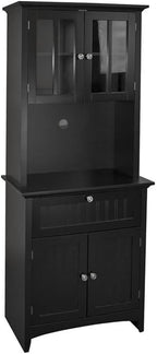 American Furniture Classics OS Home and Office Framed Glass Doors and Drawer in Black Kitchen Buffet with Hutch