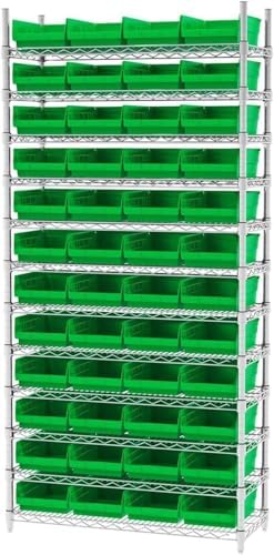 Akro-Mils 30150 Heavy Duty Plastic Shelf Bins, 12"x 8"x 4", Gr...