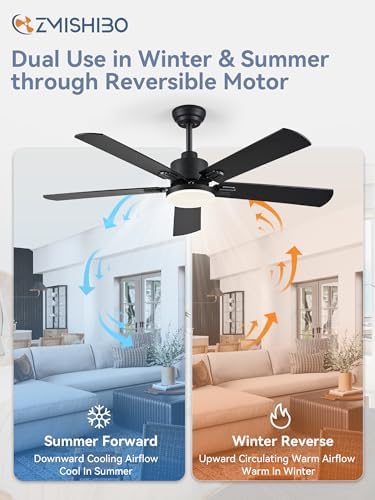 zmishibo 2 pack 52" ceiling fan with light showing dimensions
