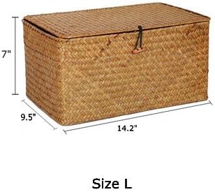 Woven Wicker Storage Bins with Lid, Seagrass Basket for Shelf Organizer, Extr...