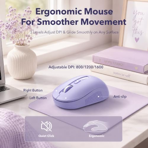 Wireless Keyboard and Mouse, Round Keycaps, Magnetic Wrist Rest, Purple