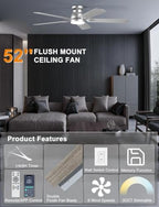 ohniyou 52'' silver low profile ceiling fan with, close-up detail