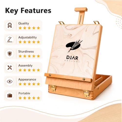 djar tabletop sketchbox art easel for painting, solid, close-up detail